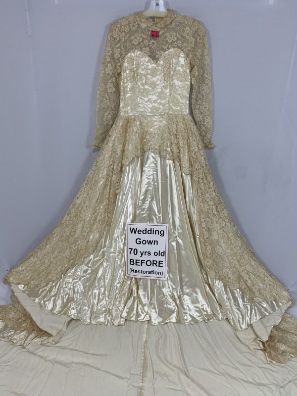 Wedding Gown 77 years Old Restoration-Before